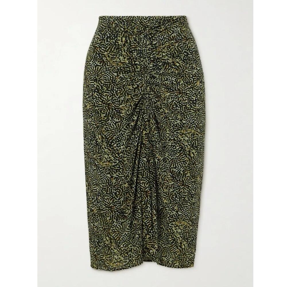 ISABEL MARANT Size 40 Ruched Printed Stretch Jersey Midi Skirt